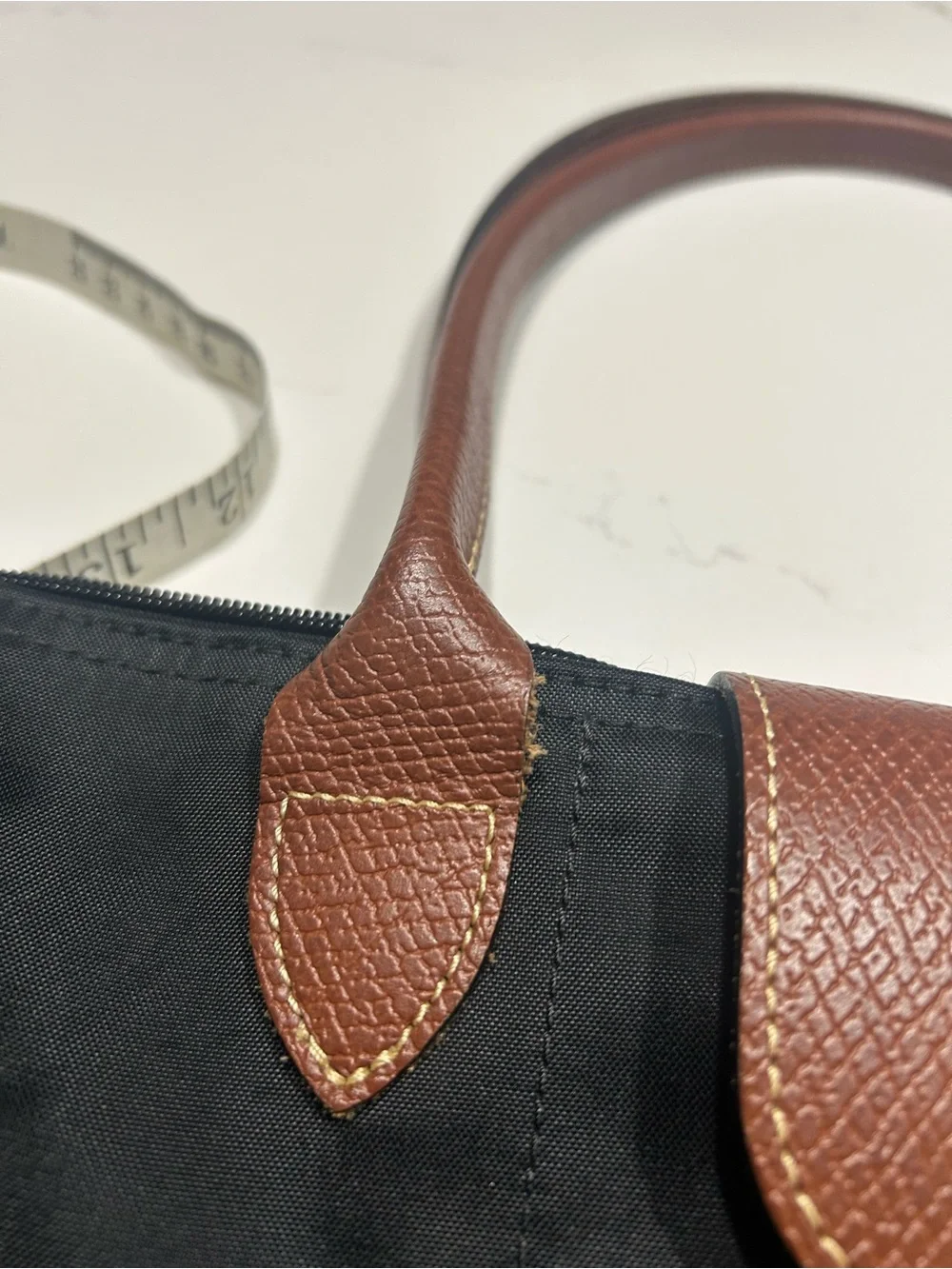 Longchamp Black Tote with Brown Trim and Handles